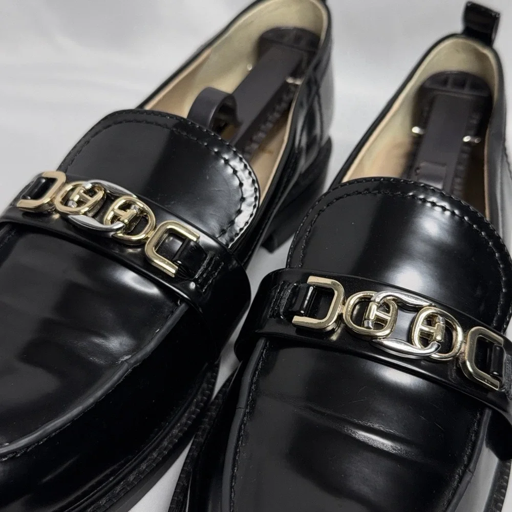 Sam Edelman Womens Leather Gold Tone Slide On Christy Loafers Black 8 Preppy Y2K